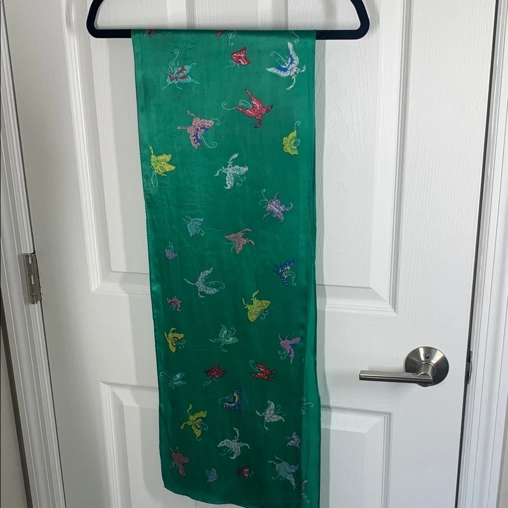 Vintage Green silk butterfly scarf